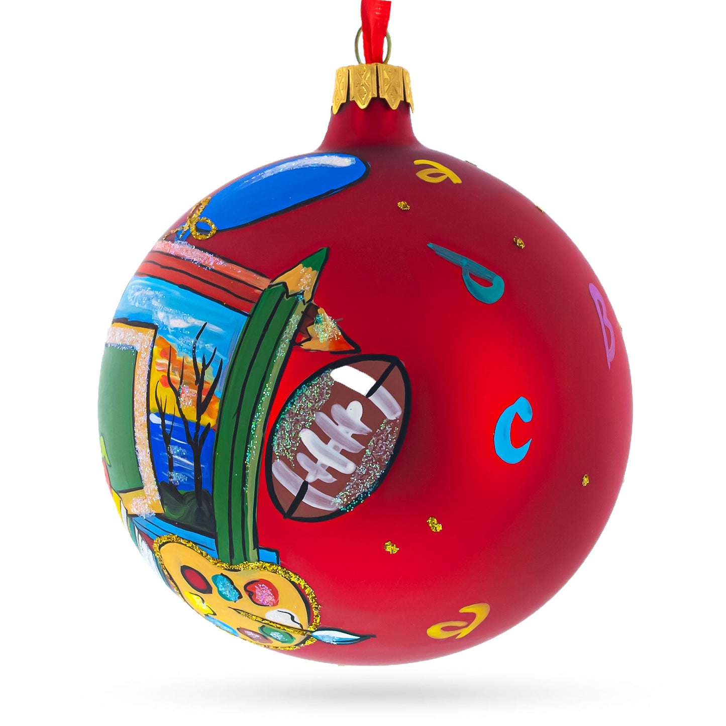 Back to School Blown Glass Ball Christmas Ornament 4 Inches