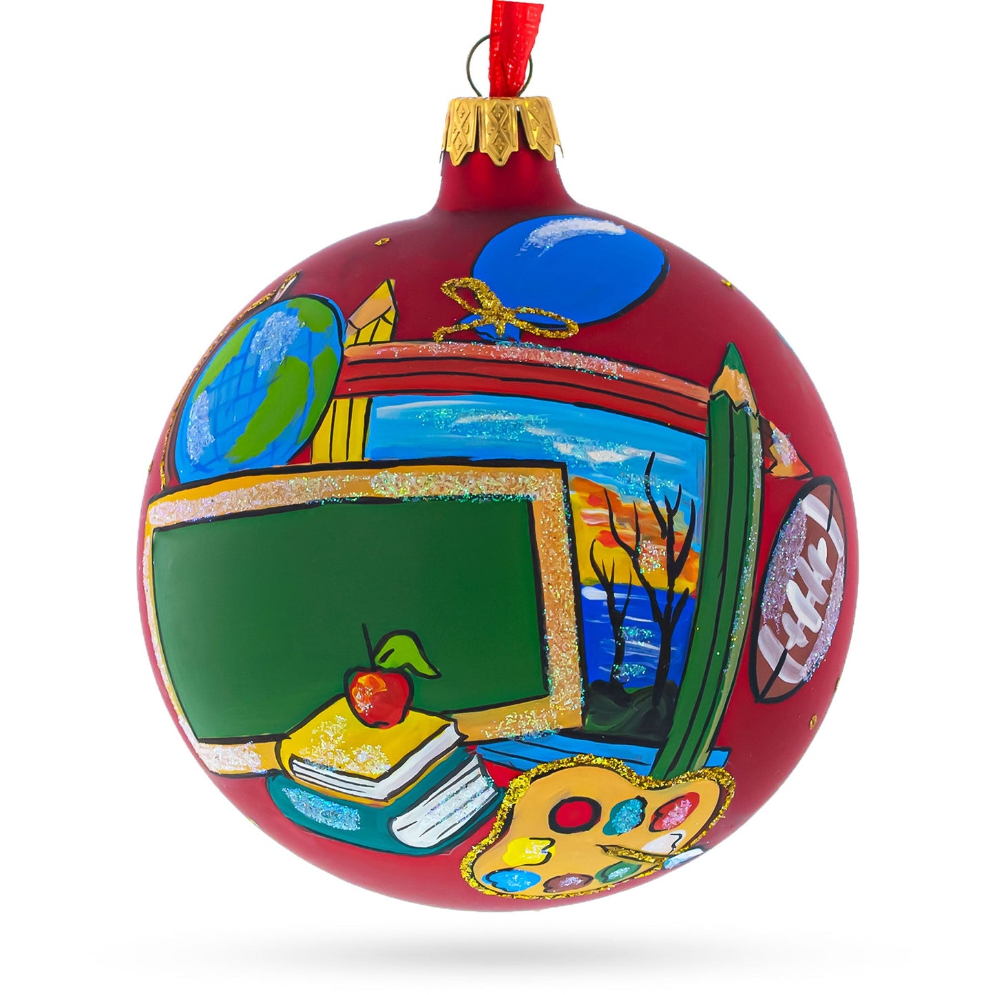 Back to School Blown Glass Ball Christmas Ornament 4 Inches