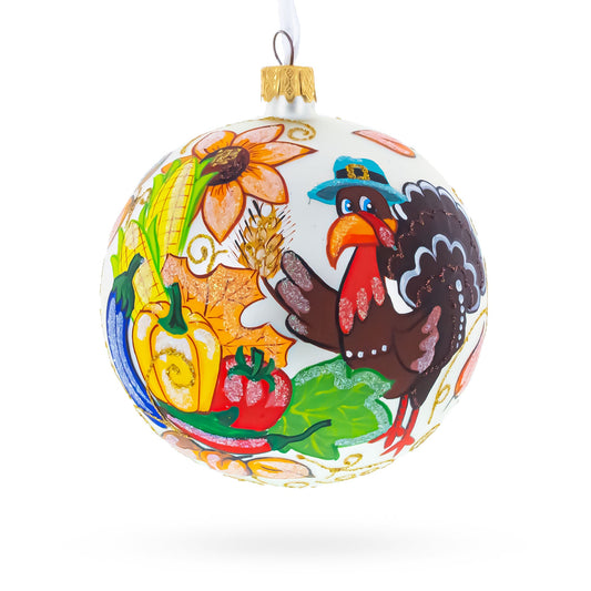 Turkey in Hat Thanksgiving Blown Glass Ball Christmas Ornaments 4 Inches