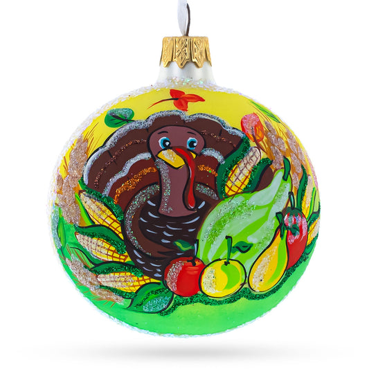 Turkey and Veggies Blown Glass Ball Christmas Ornament 3.25 Inches