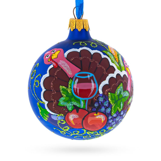 Turkey and Thanksgiving Party Blown Glass Ball Christmas Ornaments 3.25 Inches