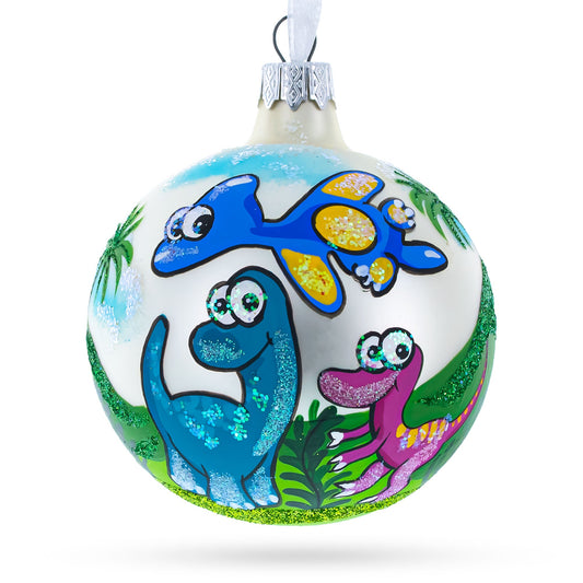 Baby Dinosaurs Blown Glass Ball Christmas Ornament 3.25 Inches