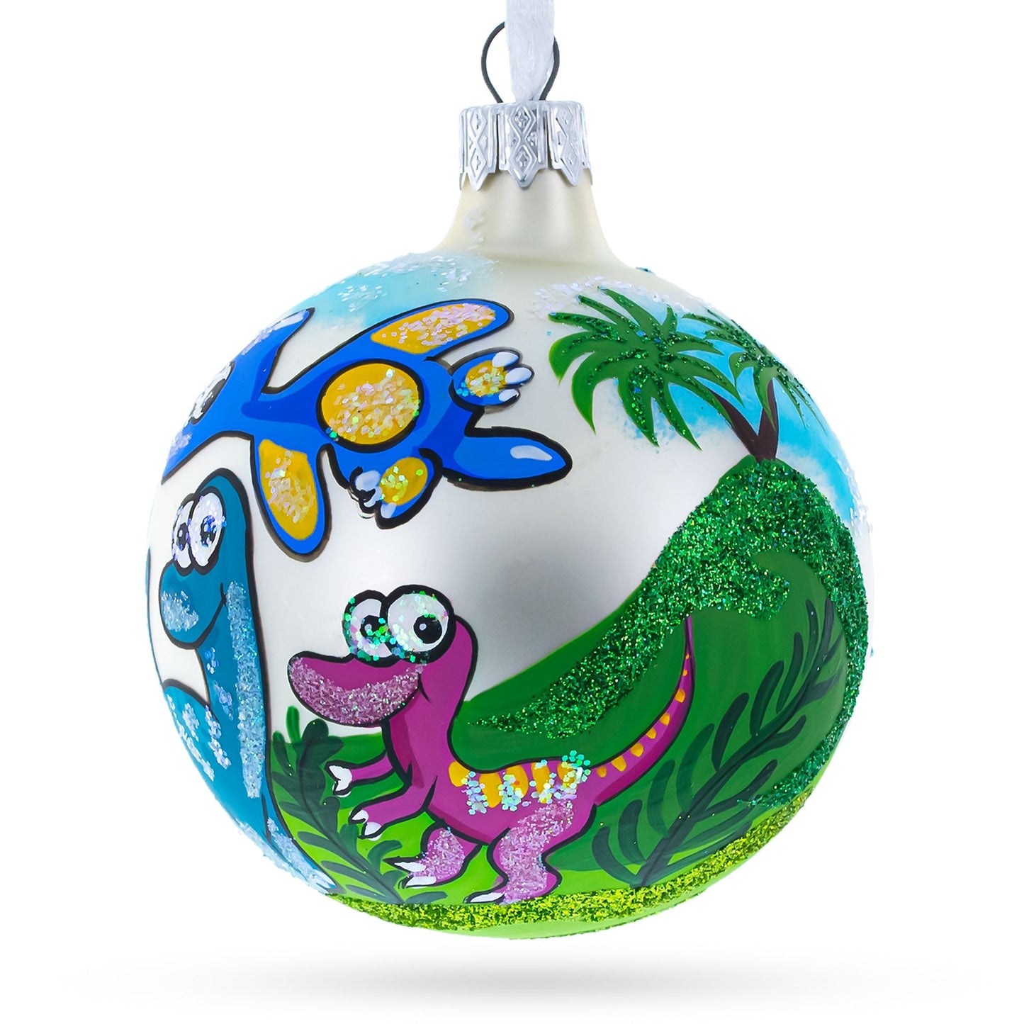 Baby Dinosaurs Blown Glass Ball Christmas Ornament 3.25 Inches