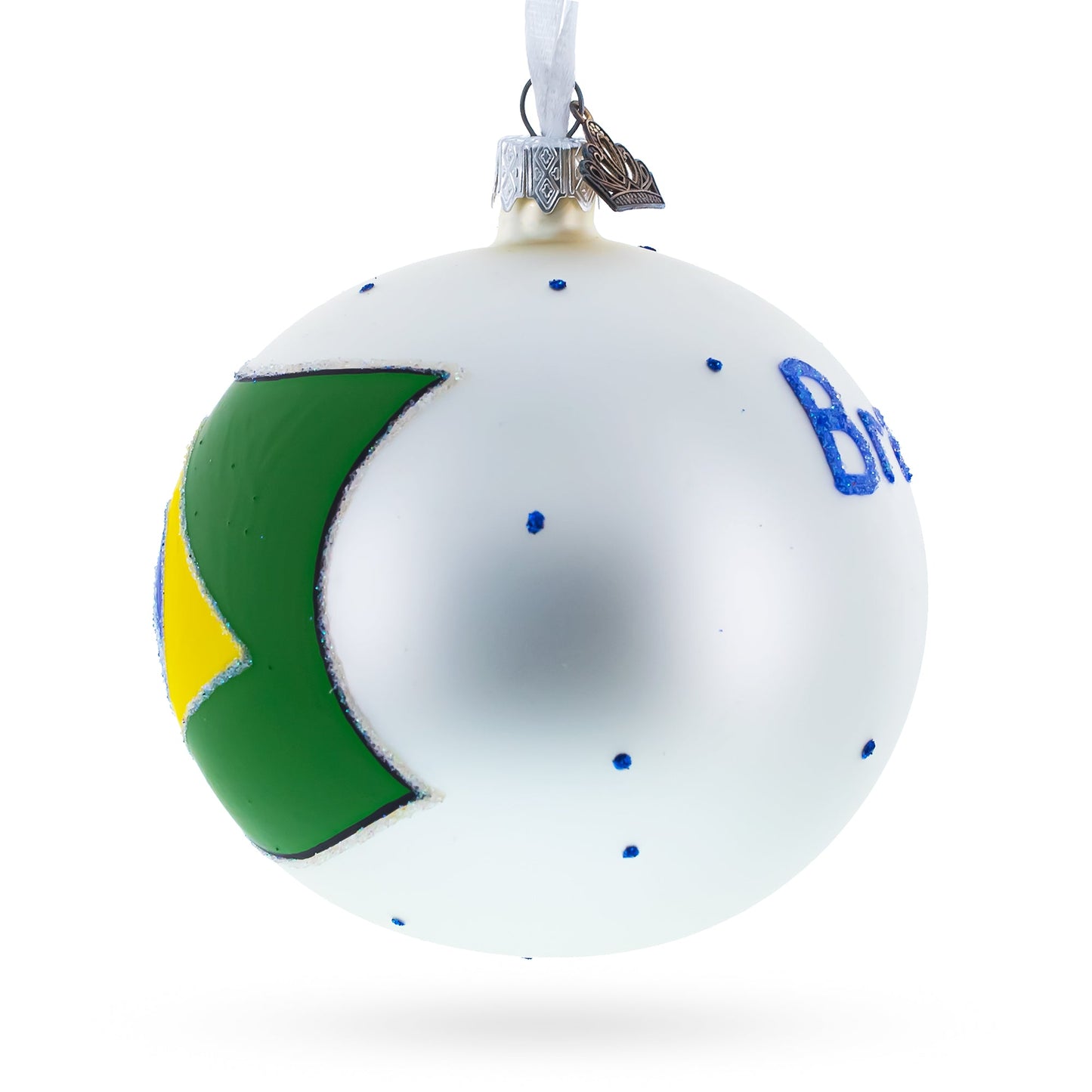 Flag of Brazil Glass Ball Christmas Ornament 4 Inches