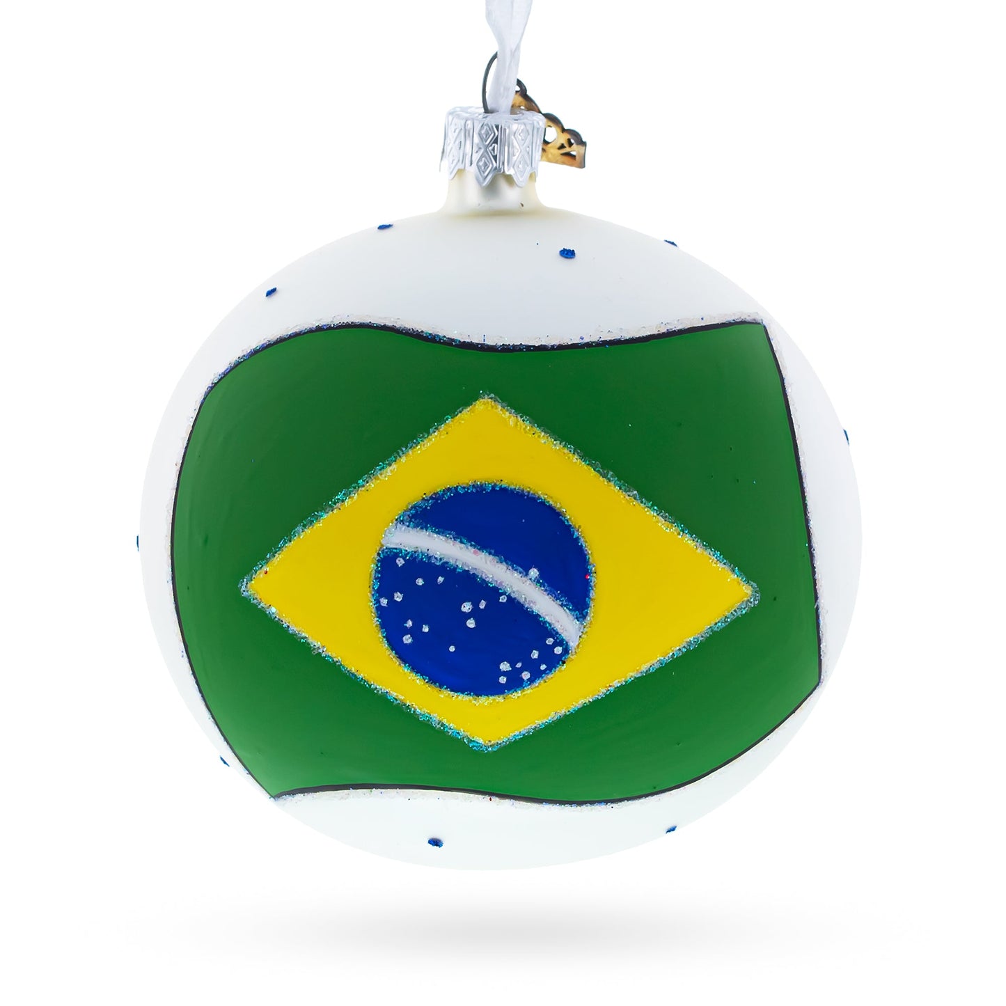 Flag of Brazil Glass Ball Christmas Ornament 4 Inches