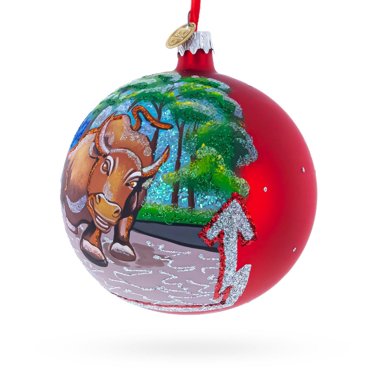 Bear and Bull on Wall Street Blown Glass Ball Christmas Ornament 4 Inches