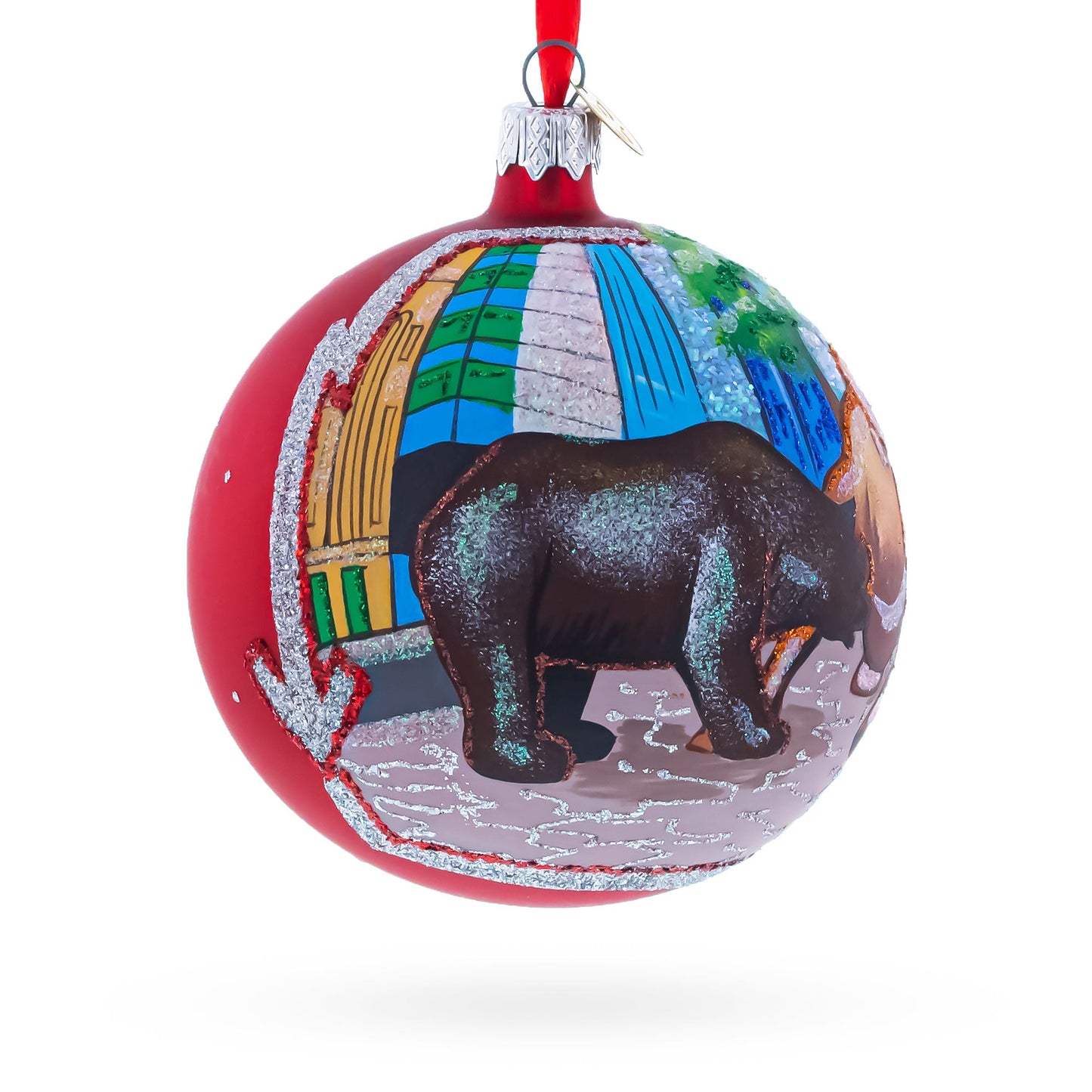 Bear and Bull on Wall Street Blown Glass Ball Christmas Ornament 4 Inches