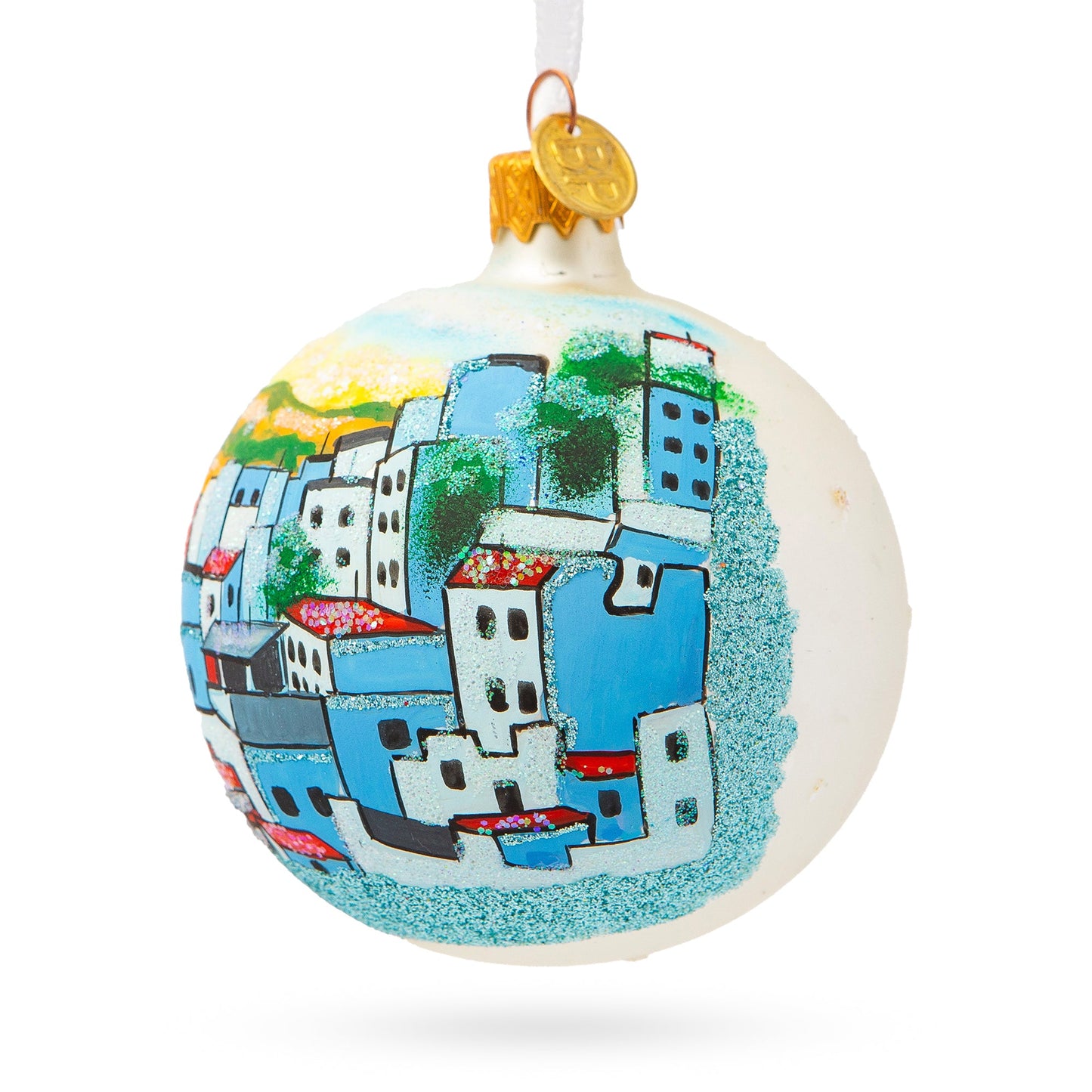 Blue City Chefchaouen, Morocco Glass Ball Christmas Ornament 3.25 Inches