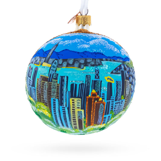 Victoria Peak, Hong Kong Glass Ball Christmas Ornament 4 Inches