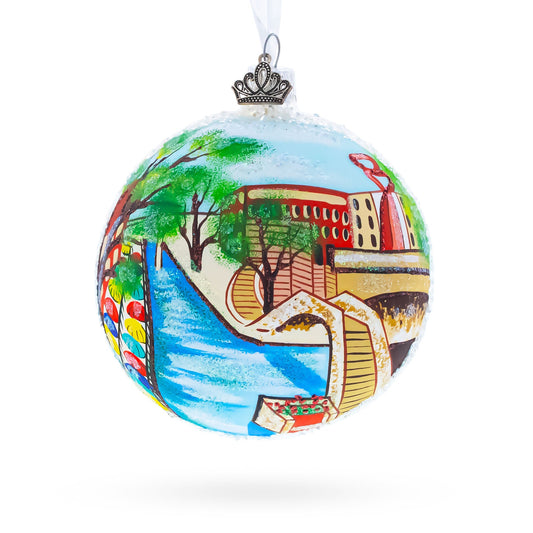 River Walk in San Antonio, Texas, USA Glass Ball Christmas Ornament 4 Inches