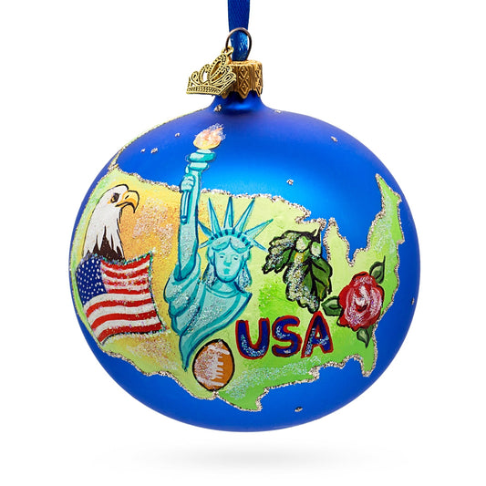 Travel to the USA Glass Ball Christmas Ornament 4 Inches