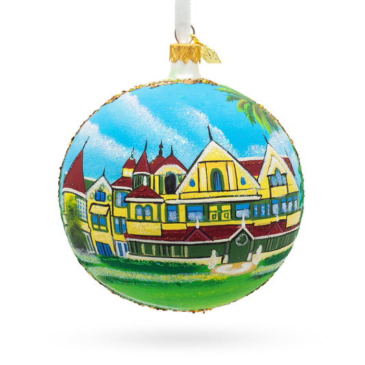 Winchester Mystery House, San Jose, California, USA Glass Ball Christmas Ornament 4 Inches