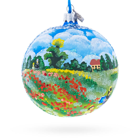 Wild Poppies Painting Glass Ball Christmas Ornament 4 Inches