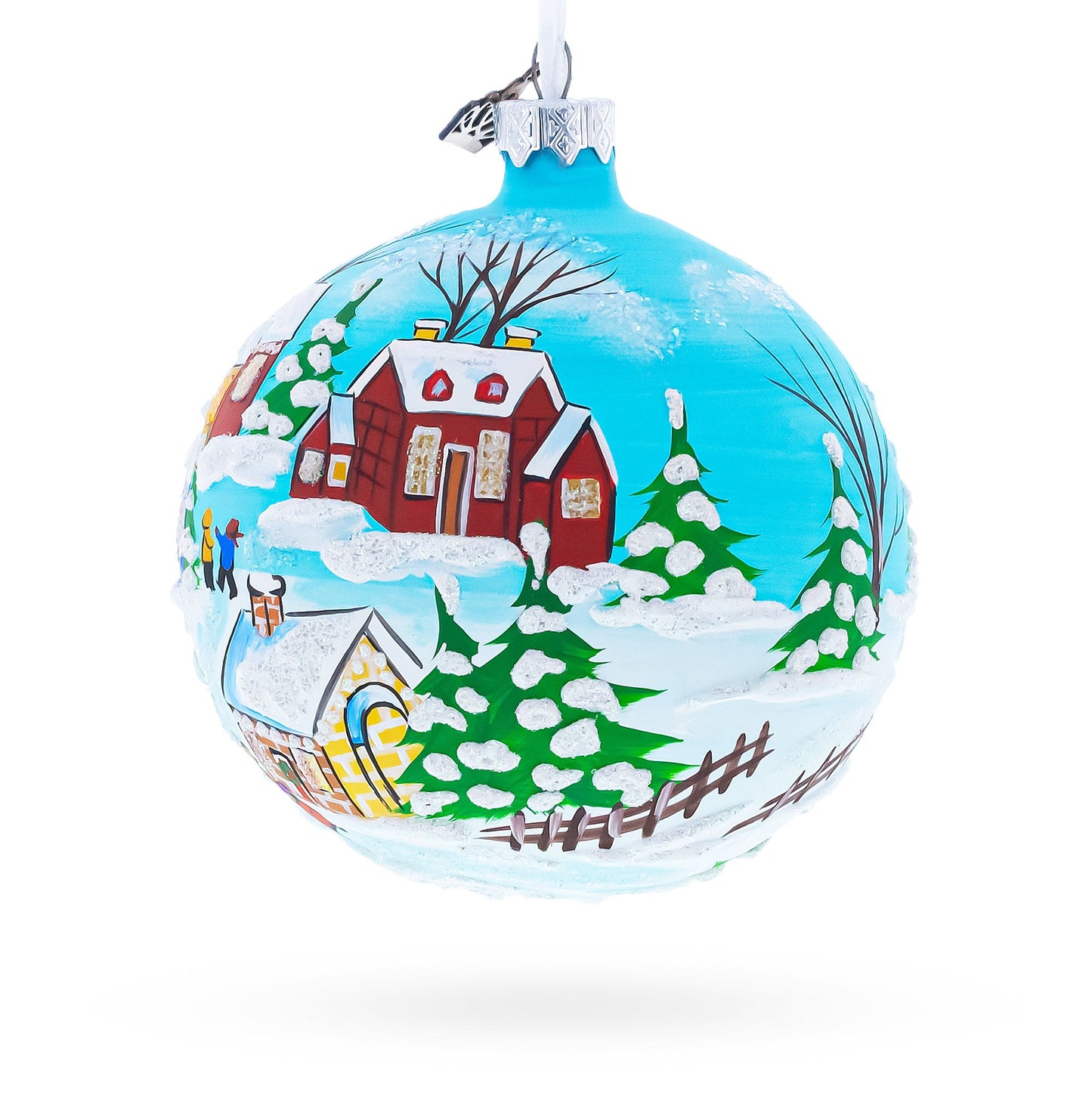 Children Playing in the Winter Village Glass Ball Christmas Ornament 4 Inches