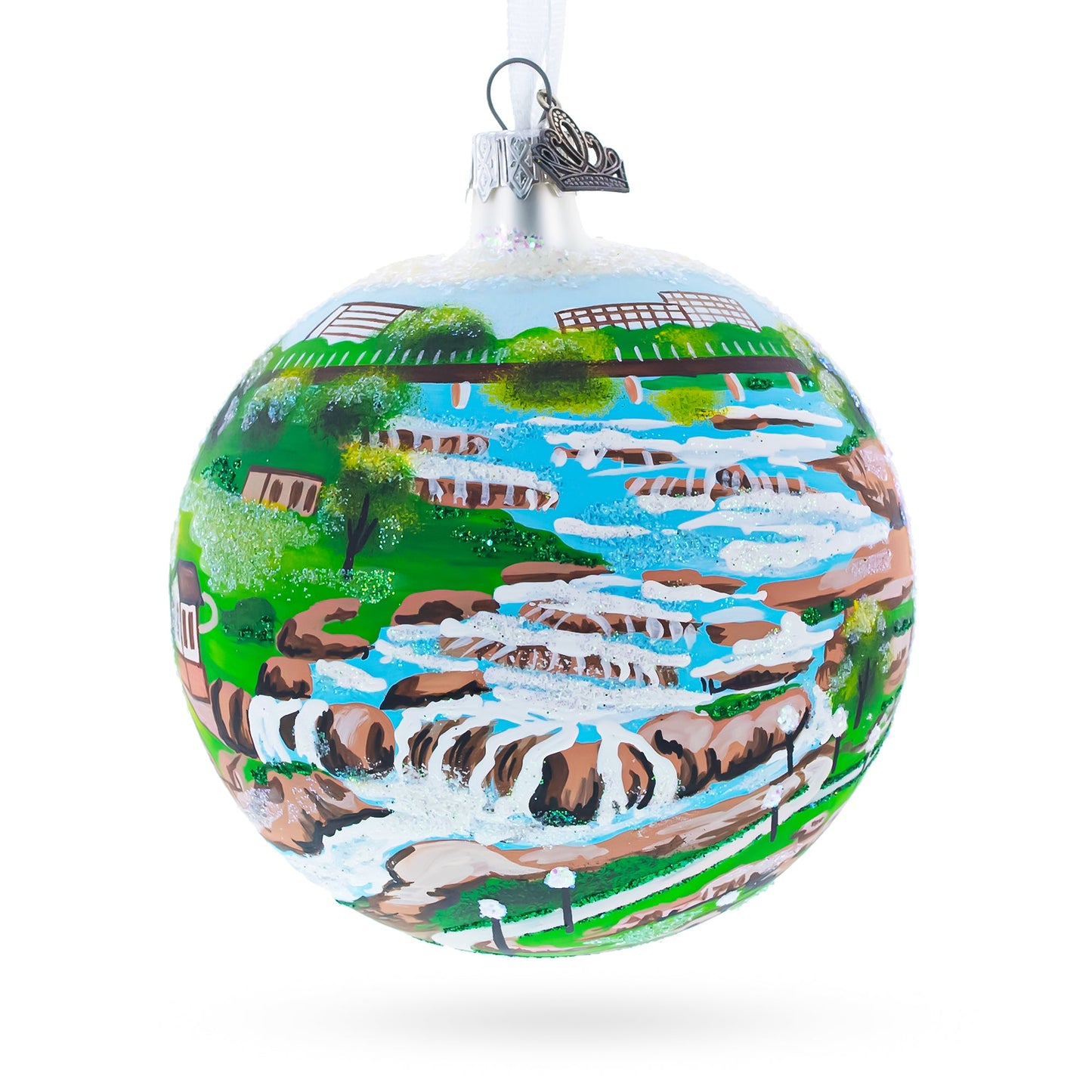 Falls Park, Sioux Falls, South Dakota, USA Glass Ball Christmas Ornament 4 Inches