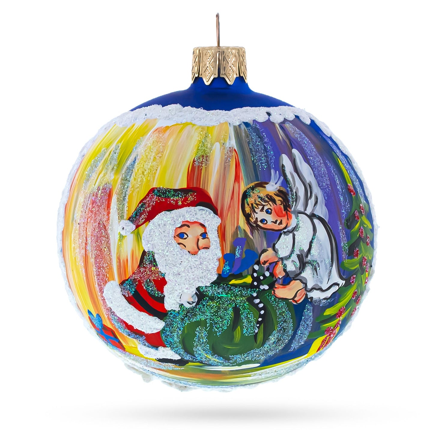 A Heavenly Christmas Tale Blown Glass Ball Ornament 3.25 Inches