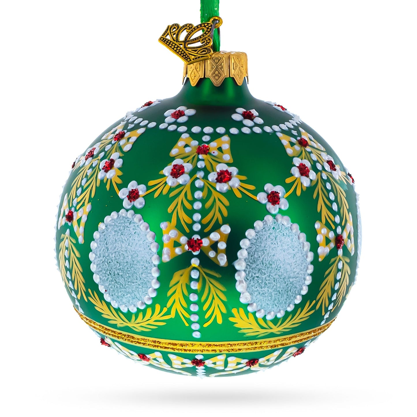 1908 Alexander Palace Royal Egg Green Blown Glass Ball Christmas Ornament 3.25 Inches