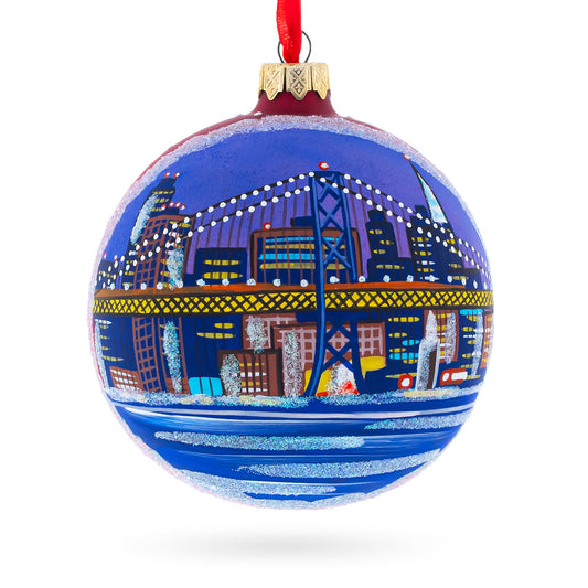 San Francisco Golden Gate Bridge Glass Christmas Ornament 4 Inches