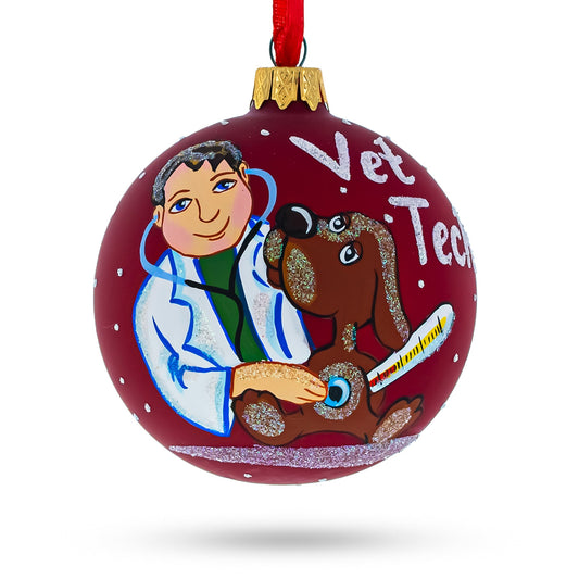 Dedicated Veterinarian Technician Blown Glass Ball Christmas Ornament 3.25 Inches