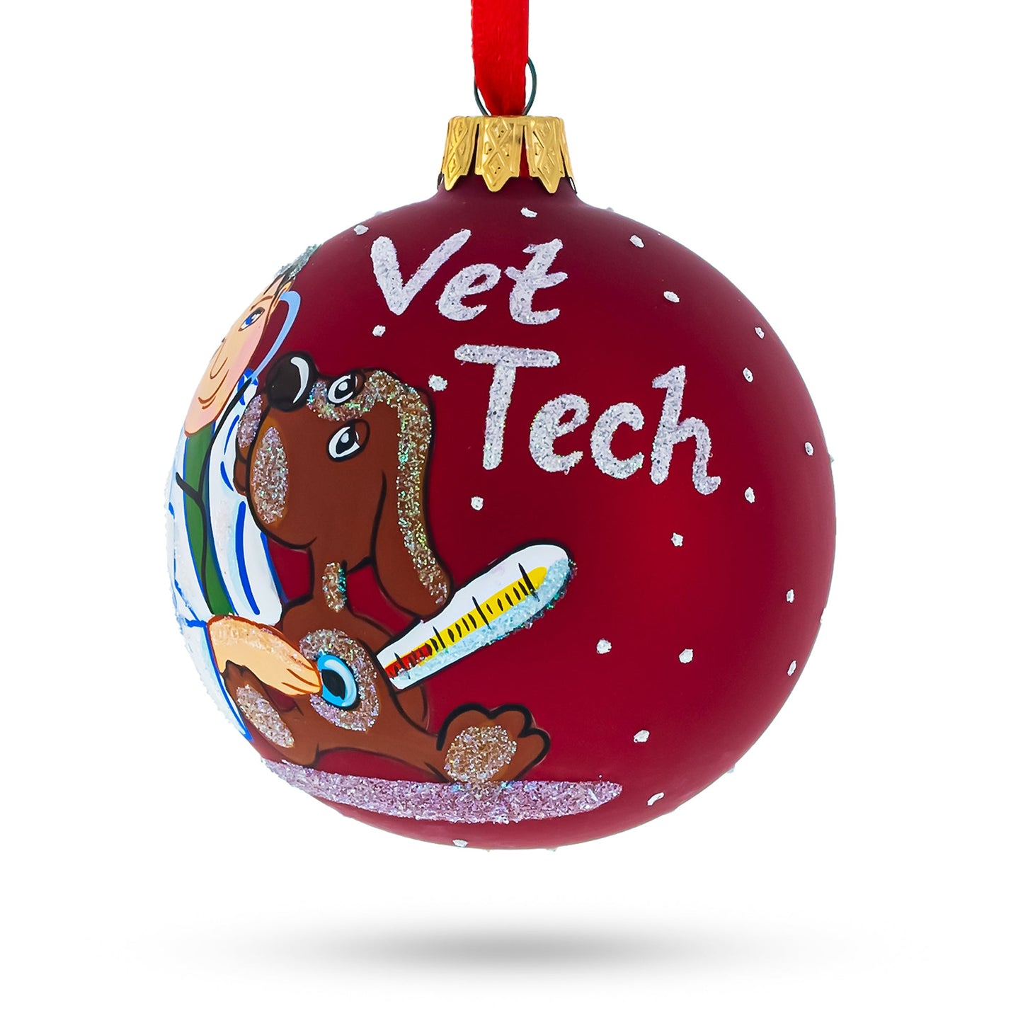 Dedicated Veterinarian Technician Blown Glass Ball Christmas Ornament 3.25 Inches