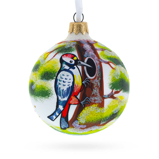 Woodpecker Glittered Blown Glass Ball Christmas Ornament 3.25 Inches