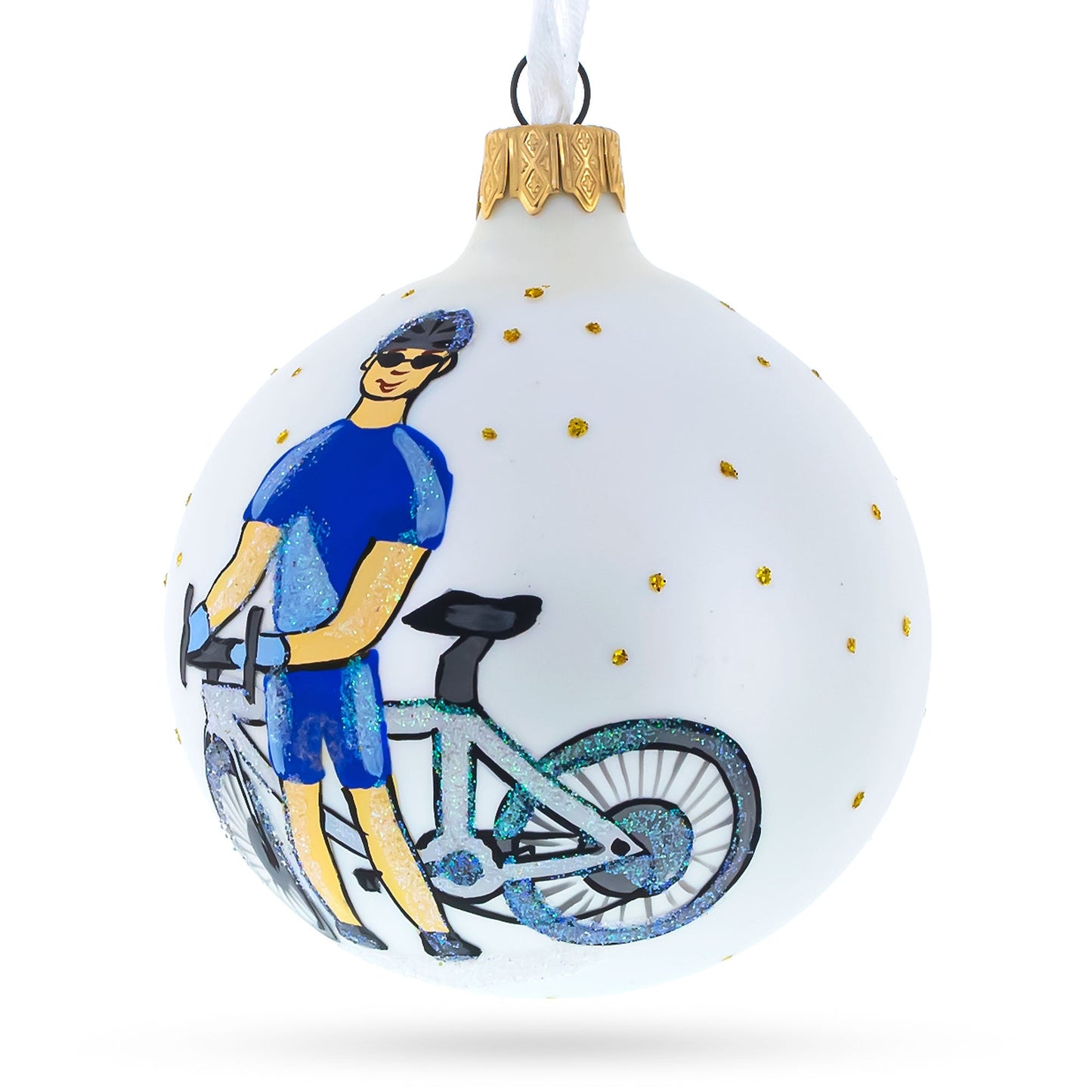 Bicycle Rider Blown Glass Ball Christmas Ornament 3.25 Inches