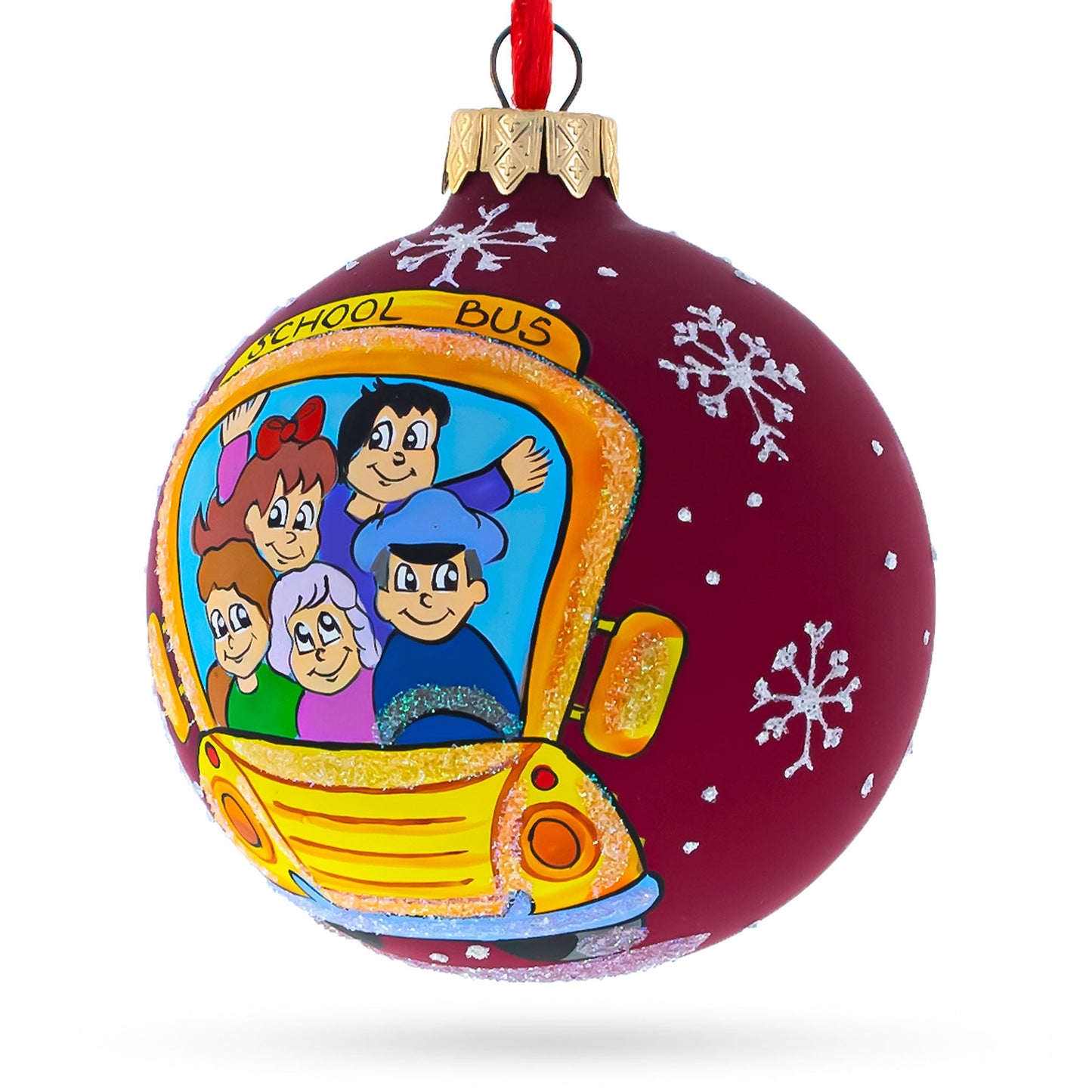 Classic Yellow School Bus Blown Glass Christmas Ornament 3.25 Inches