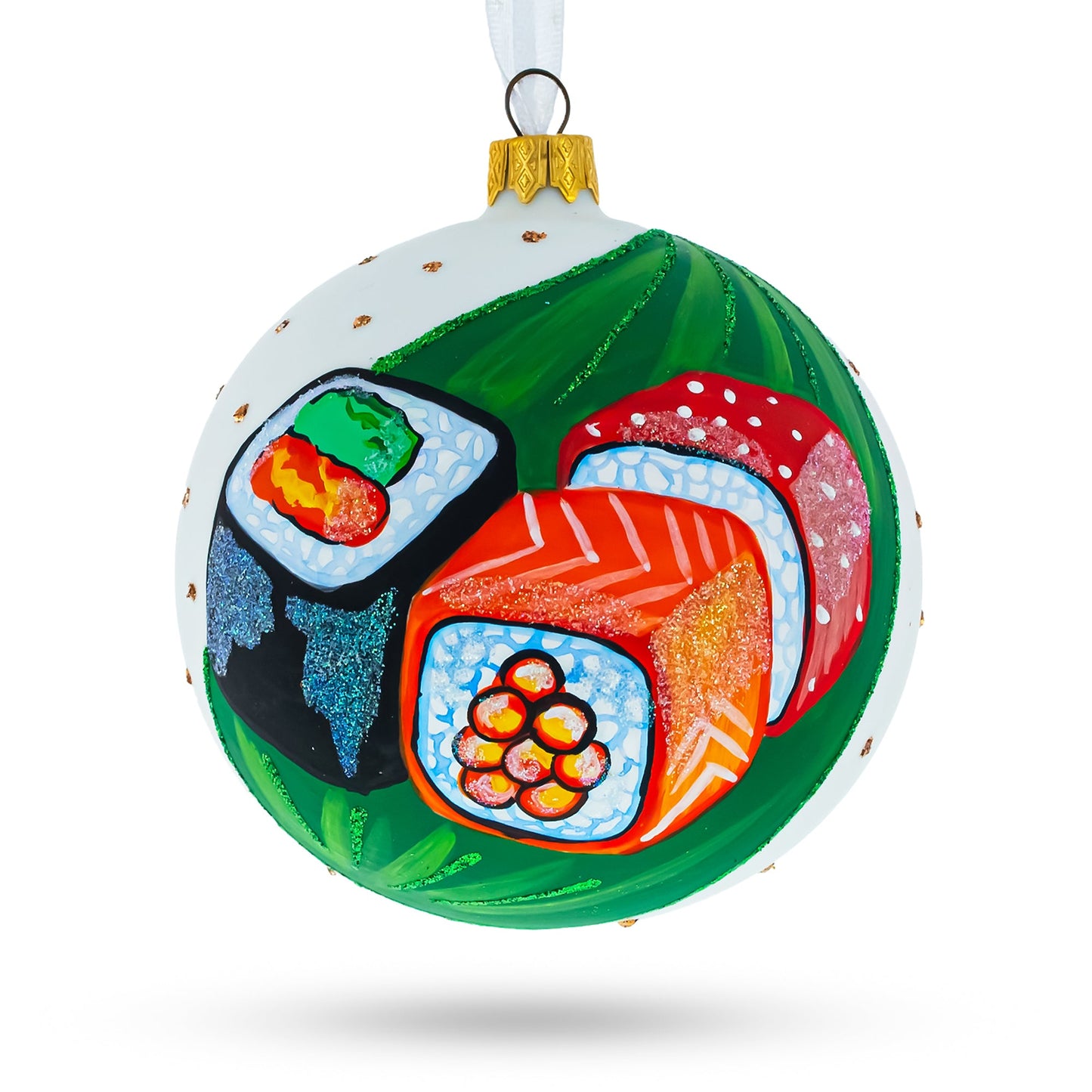 Dedicated Sushi Lover Blown Glass Ball Christmas Ornament 4 Inches