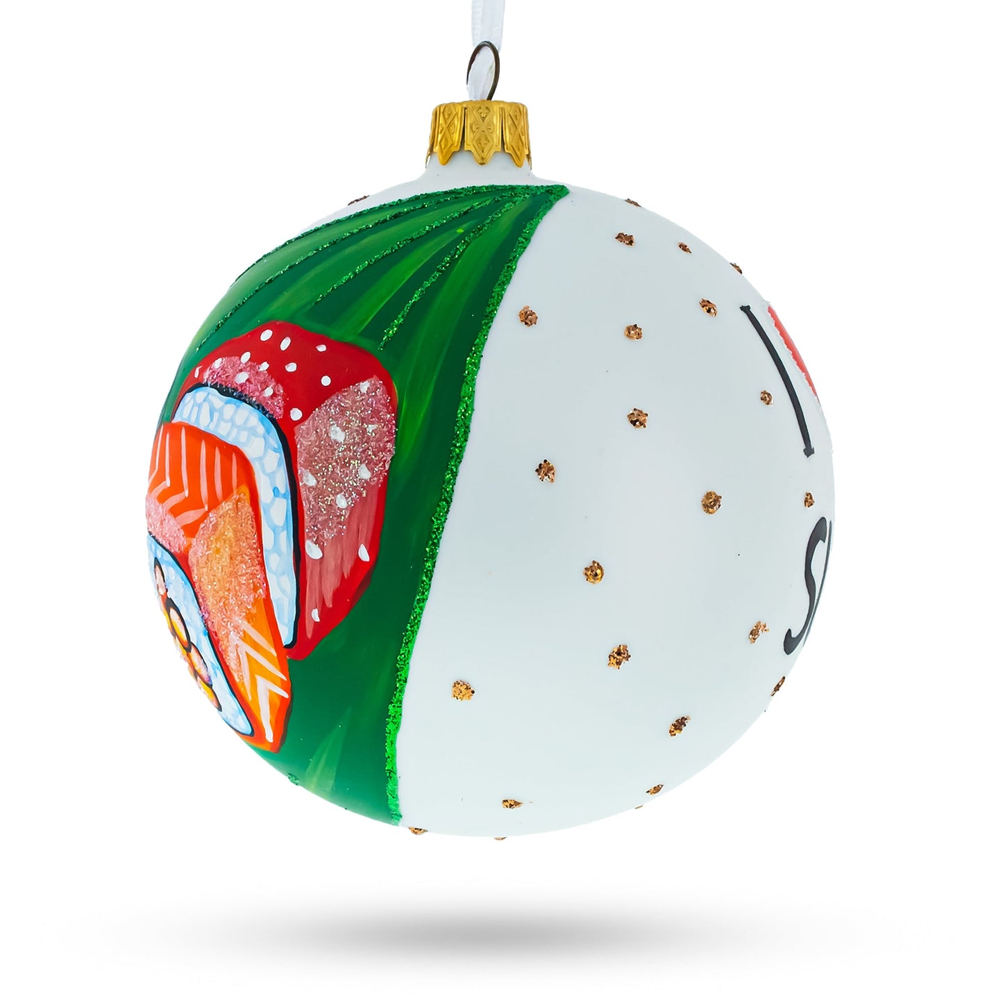 Dedicated Sushi Lover Blown Glass Ball Christmas Ornament 4 Inches