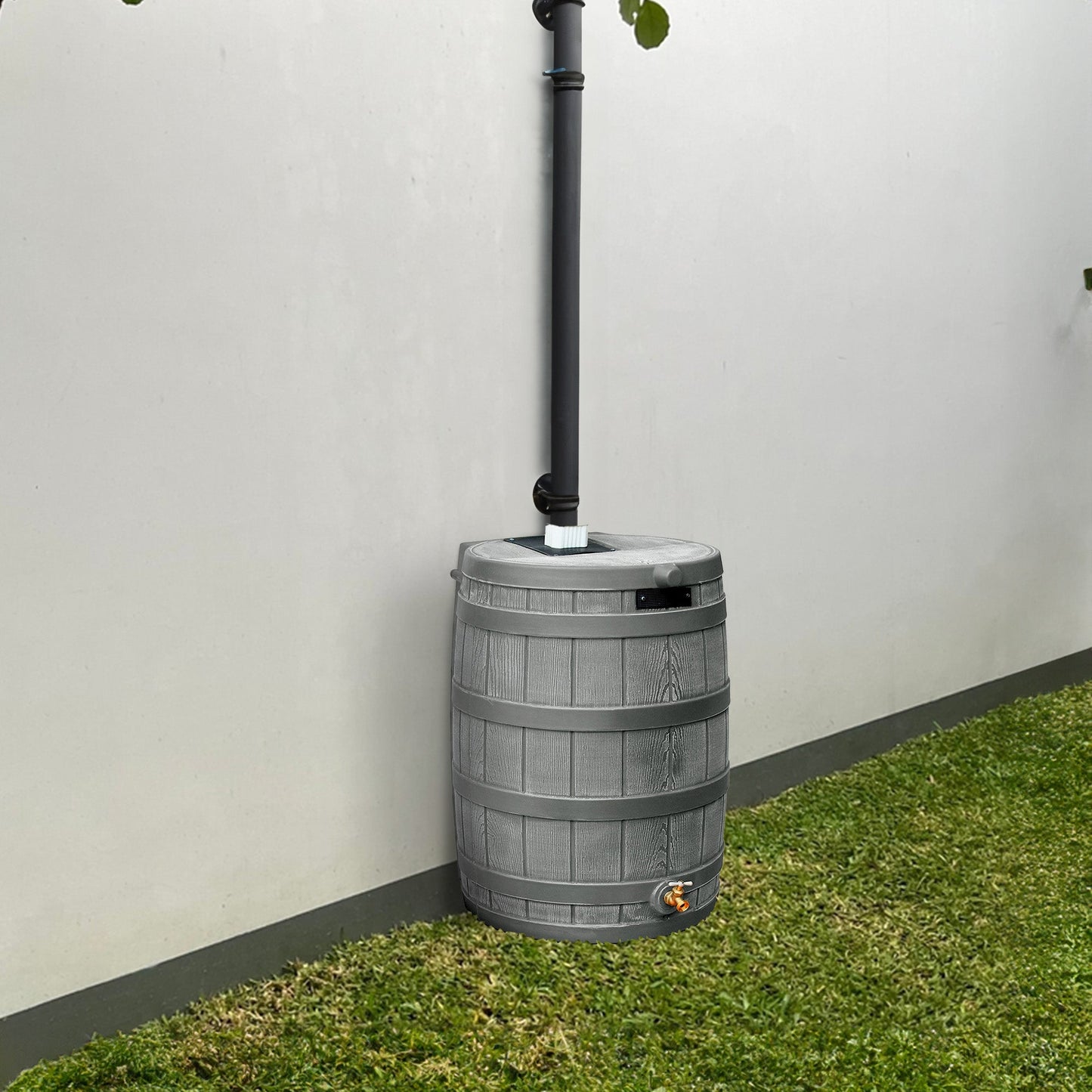 Good Ideas RW50 Rain Wizard 50 Gallon Plastic Rain Barrel Water Collector, Gray