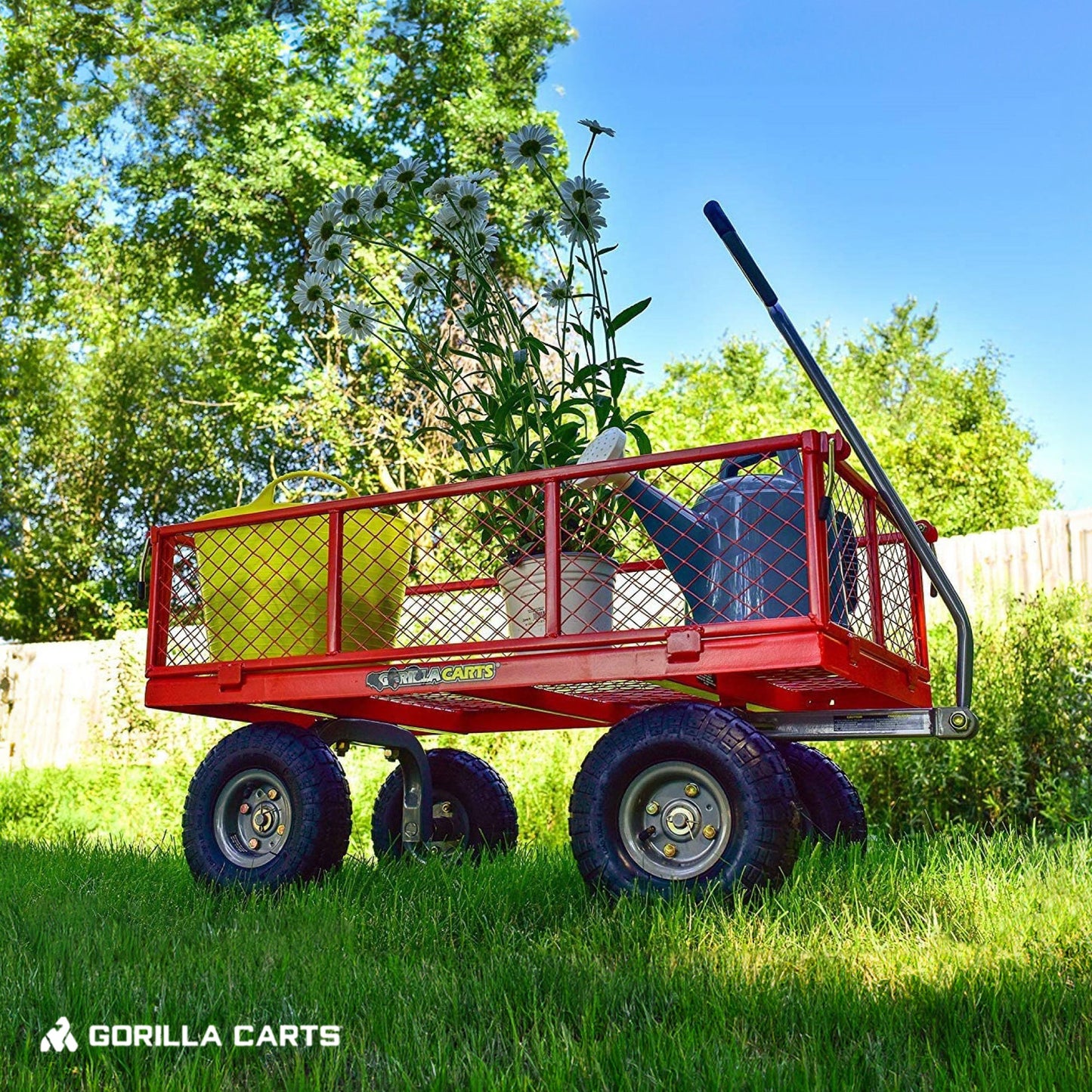 Gorilla Cart 800 Pound Capacity Heavy Duty Steel Mesh Utility Wagon Cart, Red