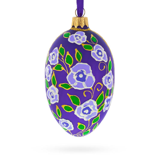 Purple Garden Flowers Egg Glass Ornament 4 Inches