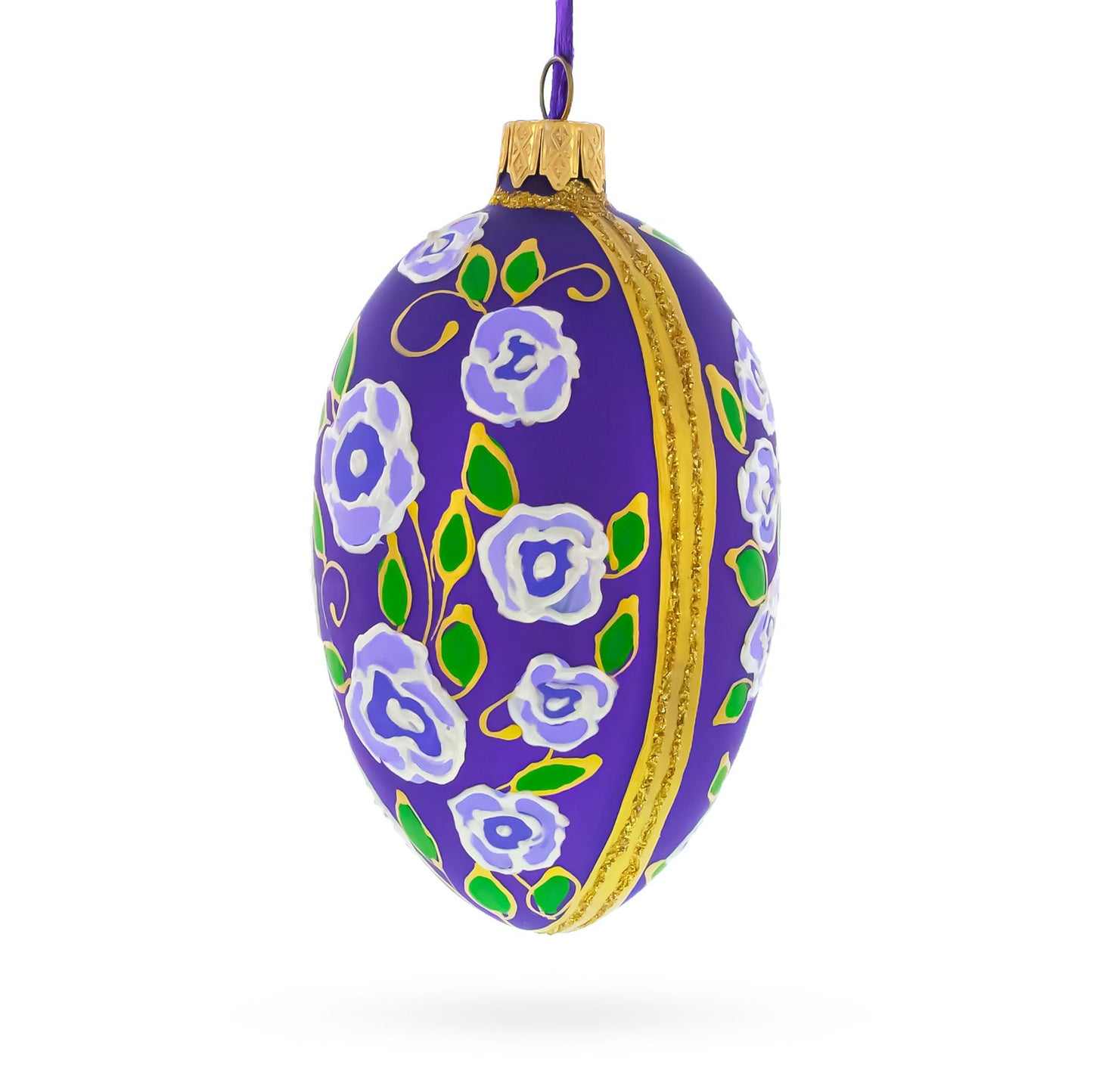 Purple Garden Flowers Egg Glass Ornament 4 Inches