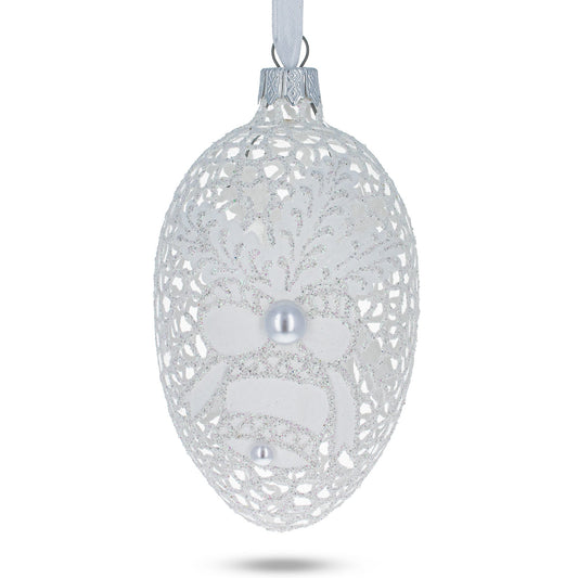 Winter Bells Egg Glass Ornament 4 Inches