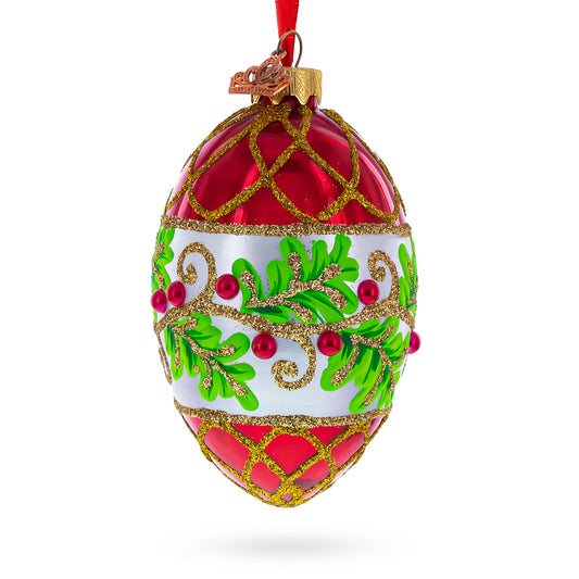 Berries on the Branch Glass Egg Ornament 4 Inches