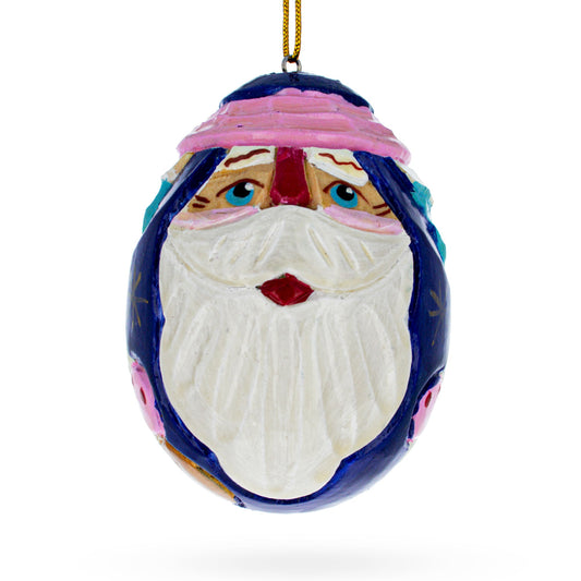 Santa Carved Wood Hand Painted Ornament