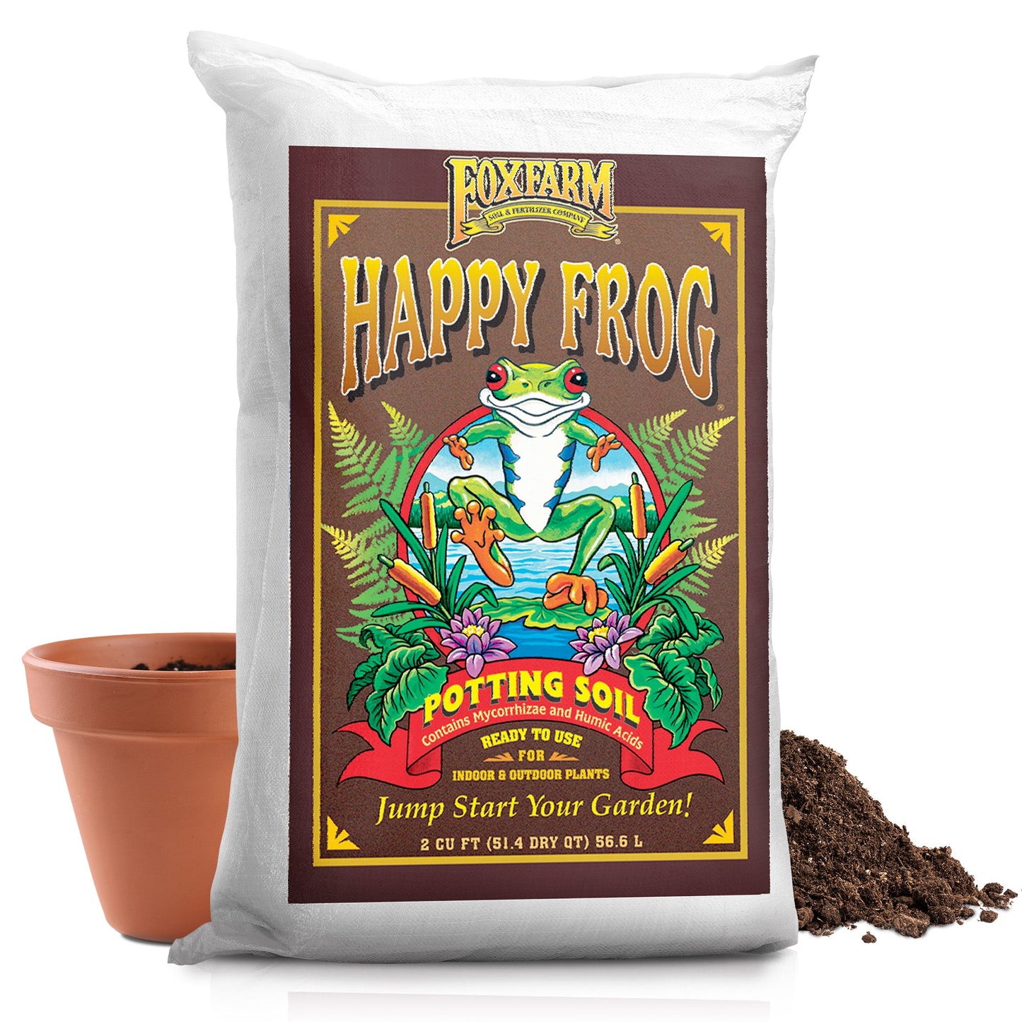 FoxFarm FX14047 Happy Frog pH Adjusted Garden Potting Soil Bag, 2 Cu Ft (6 Pack)