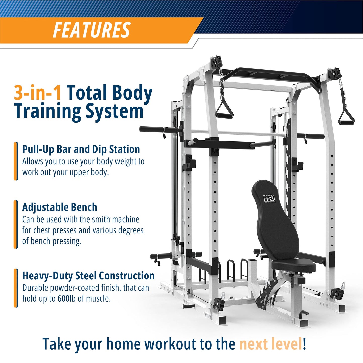 Marcy SM-7362 Pro Smith Machine Home Gym System for Full Body Training, Black