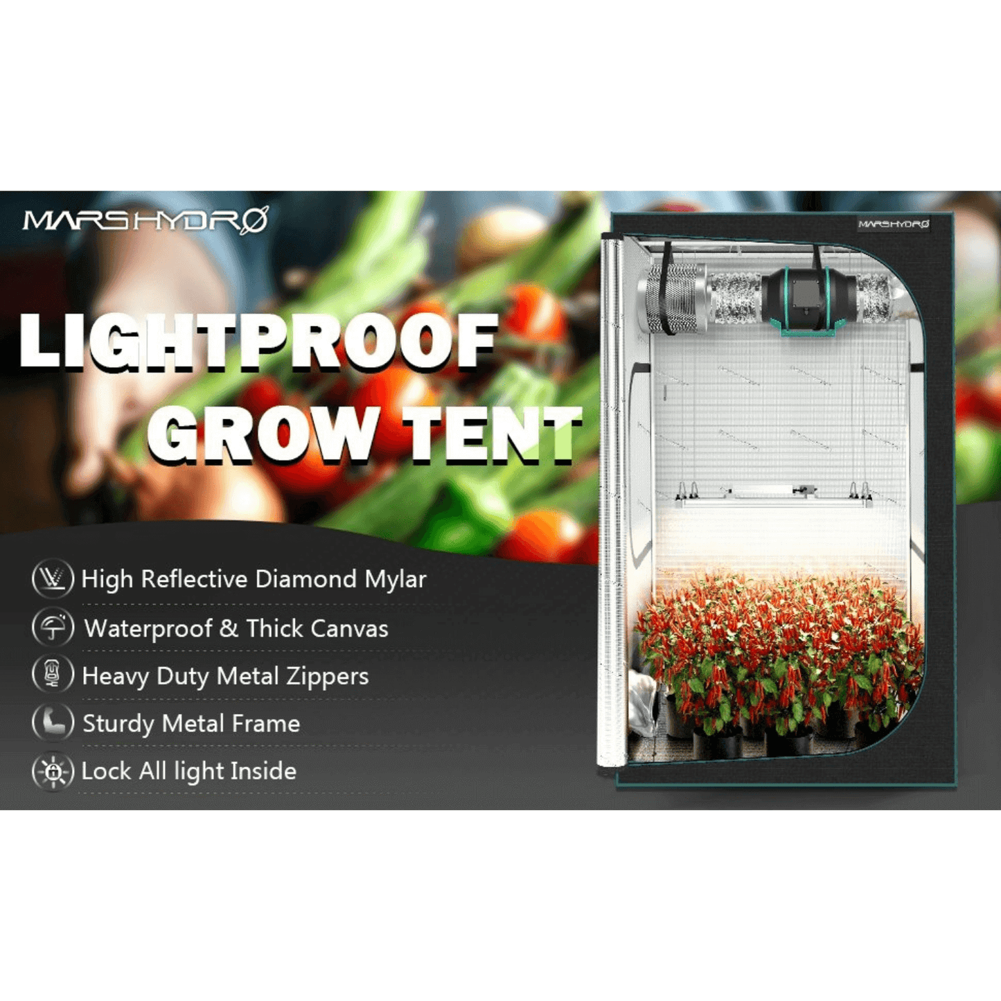 Mars Hydro 2' 4" x 2' 4" x 5' 4" (70cm x 70cm x 160cm) Indoor Grow Tent