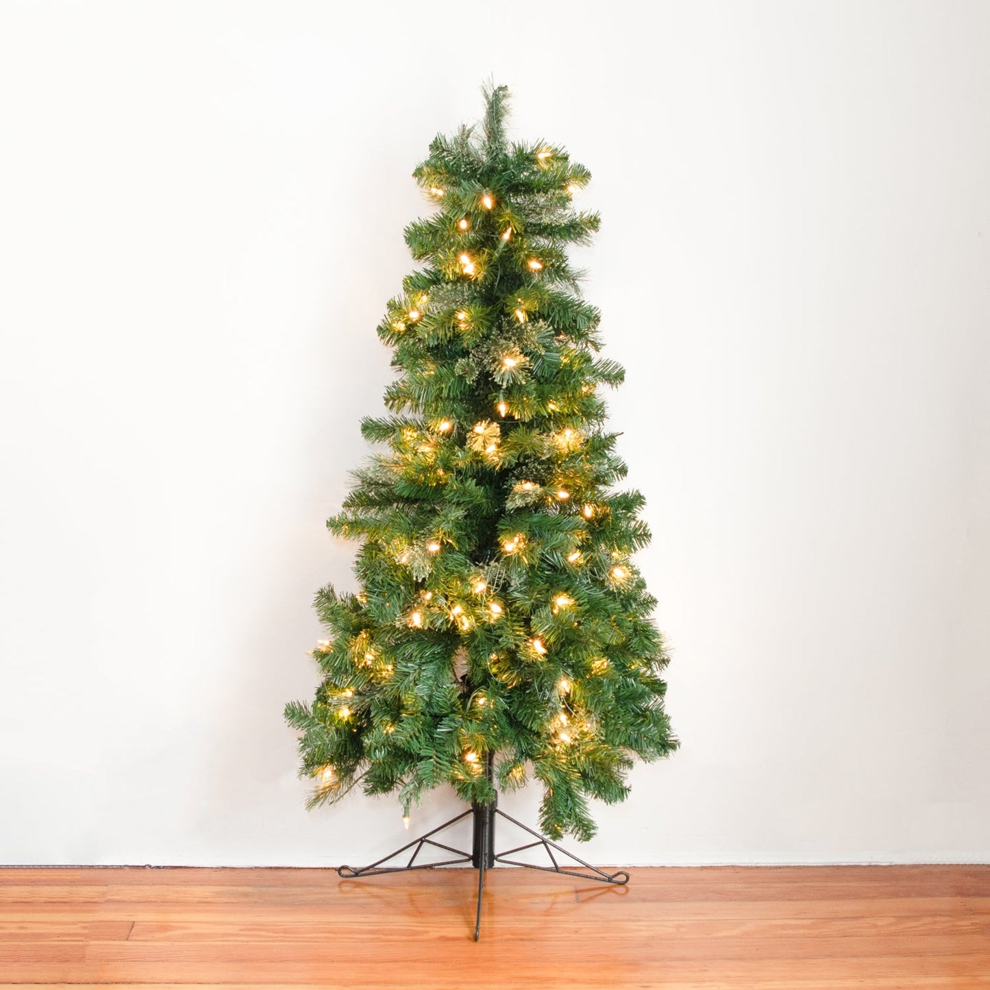 Home Heritage Half Pine 5' Pre-Lit Artificial Christmas Tree, 100 Warm White LED