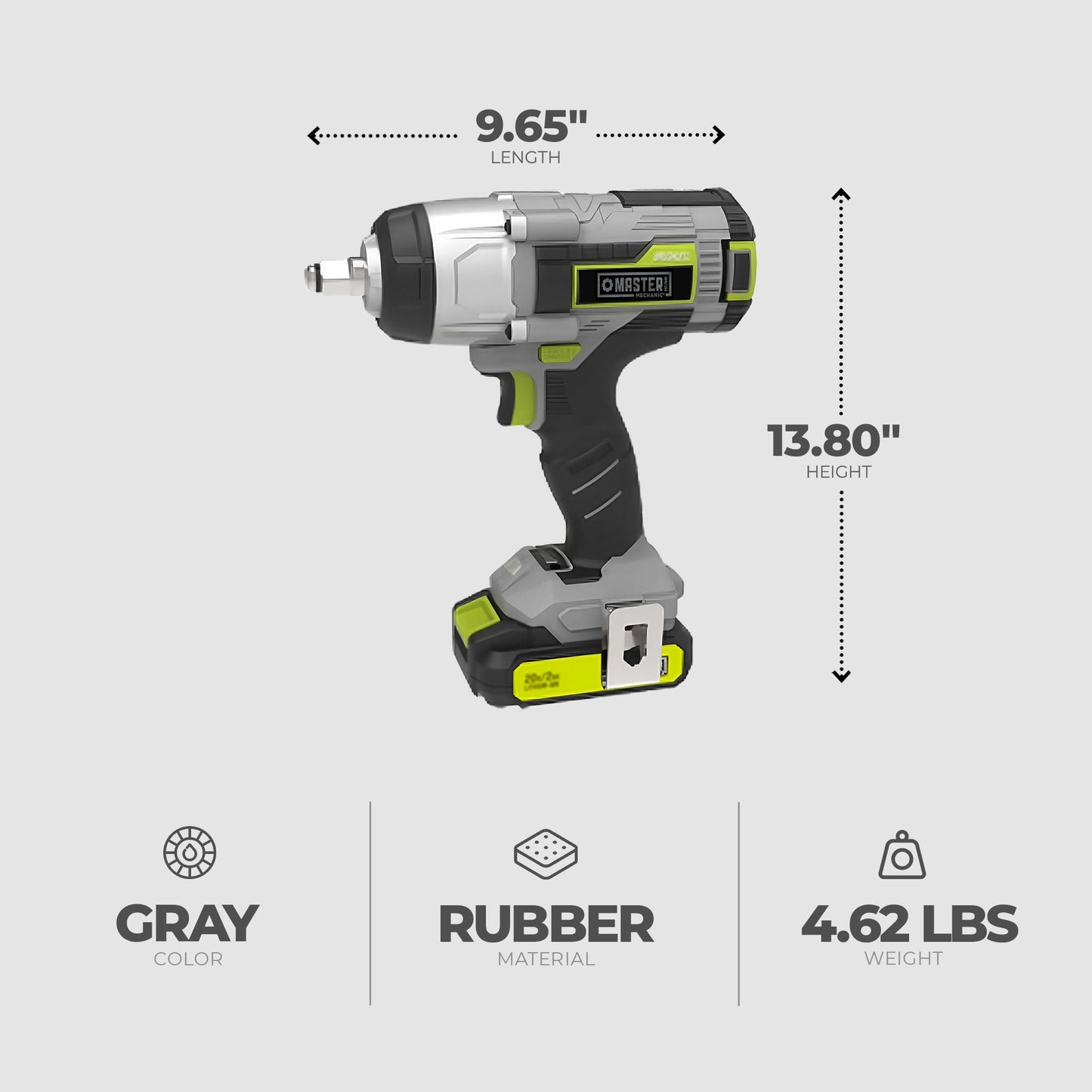 Master Mechanic 20 Volt Cordless Impact Wrench Kit with Brushless Motor, Grey