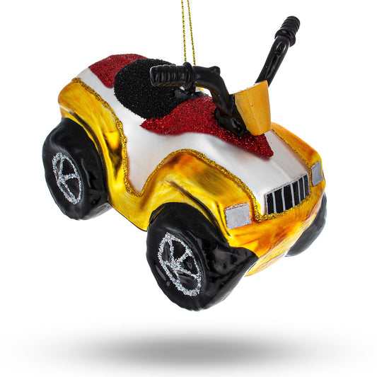 Yellow 4-Wheeler ATV Glass Christmas Ornament