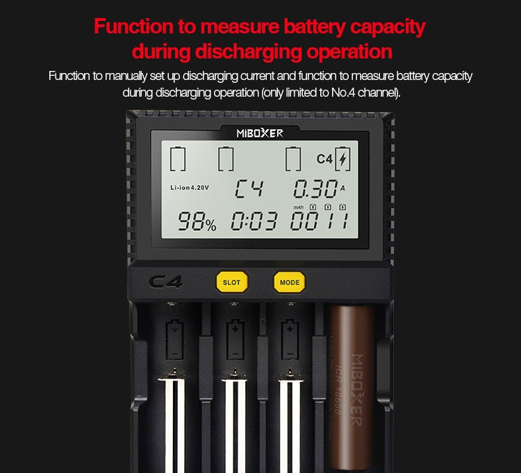 Original MiBOXER Smart Universal 4-Bay Charger, Automatic LCD Display,Fast Charging Rechargeable Li-ion LiFePO4 Ni-MH Ni-Cd AA AAA