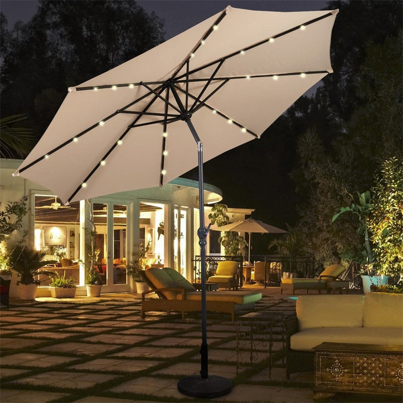 High Quality 10 Ft Patio Solar Umbrella with Crank Solar-powered LED Lights 8 Firm UV Protective Outdoor Patio Beach Umbrella