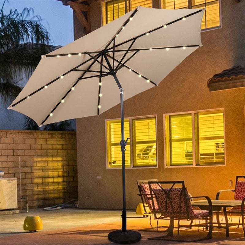 High Quality 10 Ft Patio Solar Umbrella with Crank Solar-powered LED Lights 8 Firm UV Protective Outdoor Patio Beach Umbrella