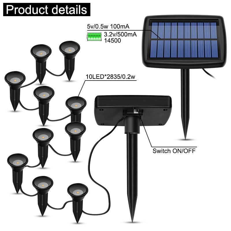 Solar In-Ground String Pathway Lights 10-in-1