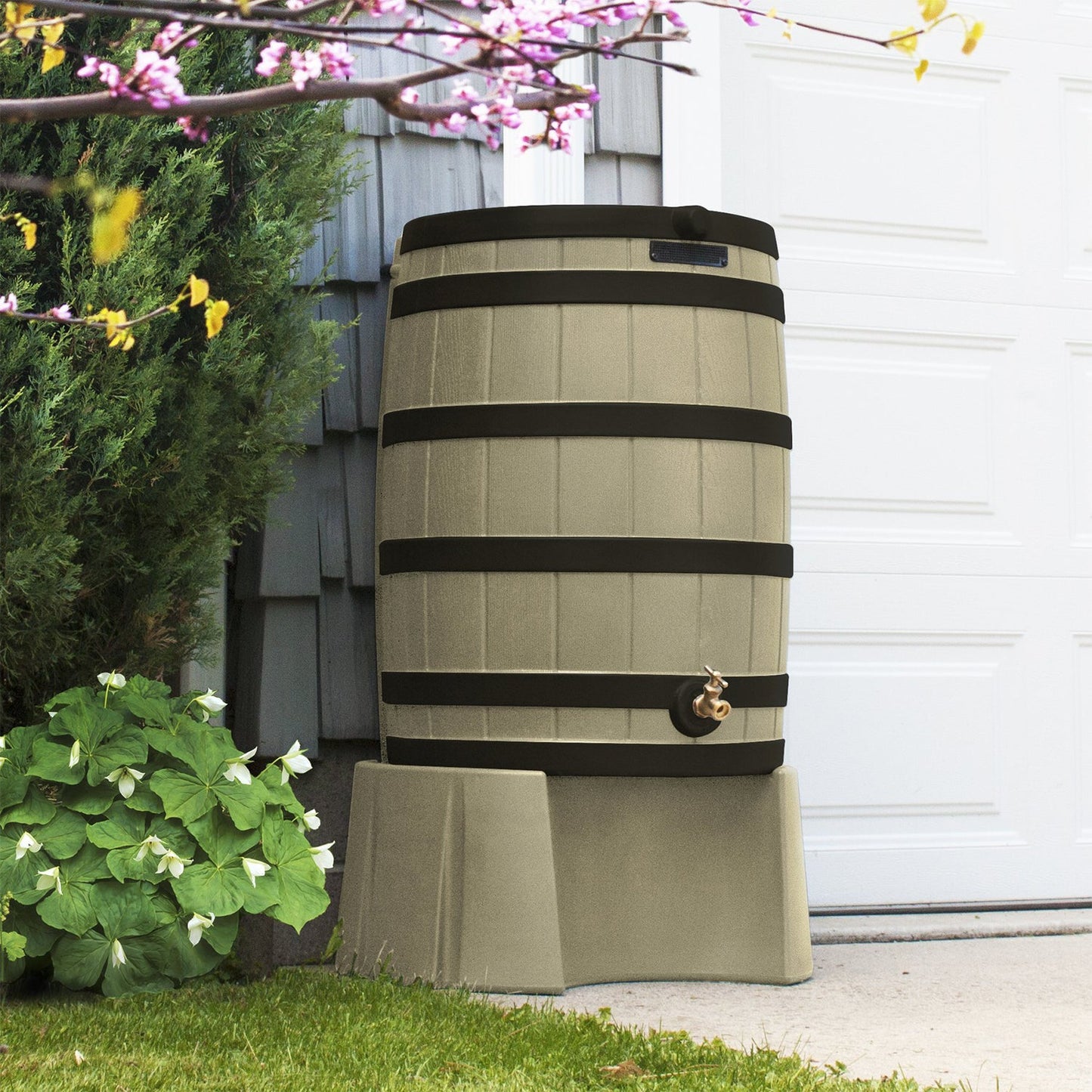 Good Ideas Rain Wizard 50 Gallon Plastic Rain Barrel Water Collector, Khaki