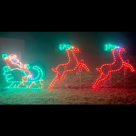 Santa in Sleigh With 2 Leaping Dear - Animated