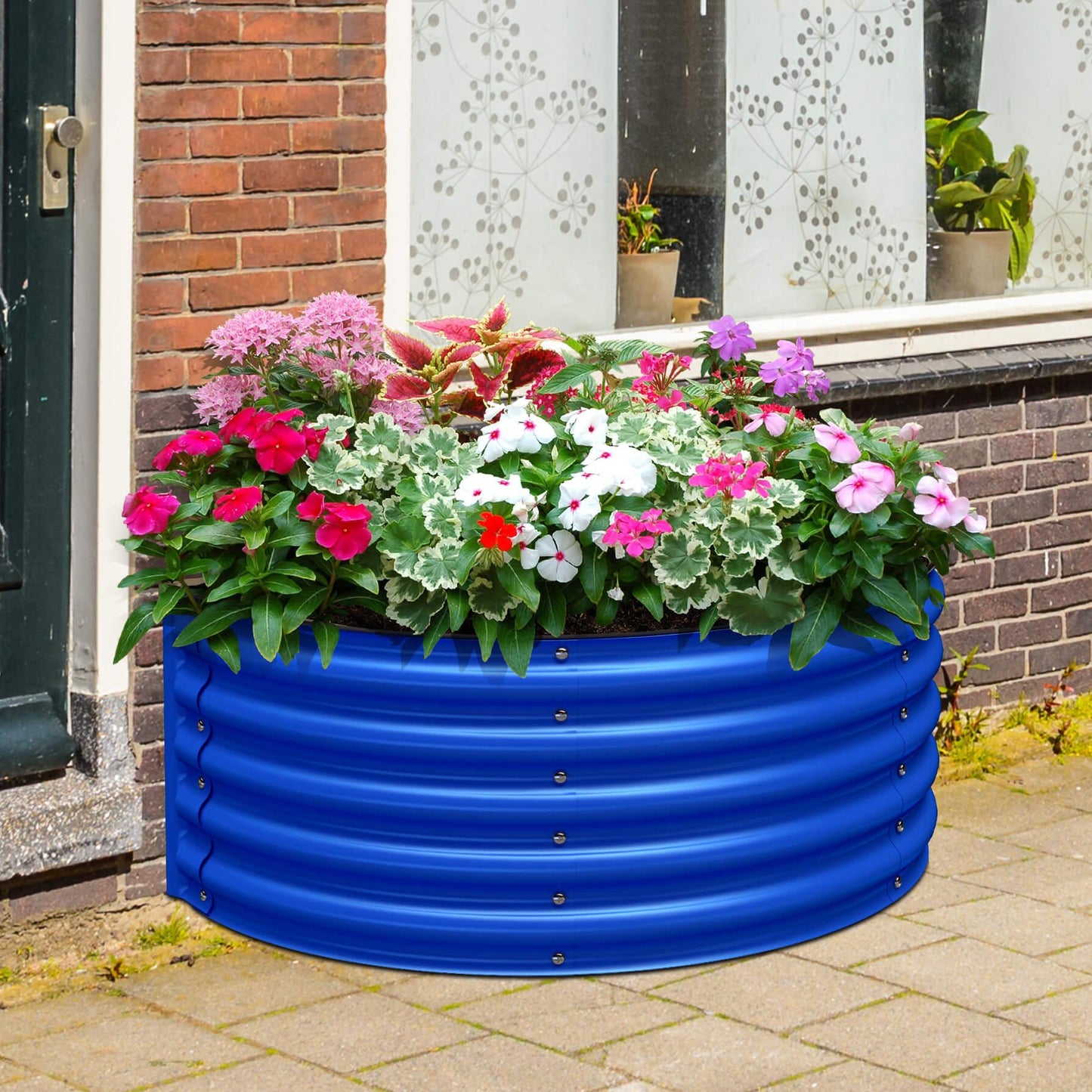 17" Tall Decorative Semi-circle Raised Garden Bed in Cobalt Blue