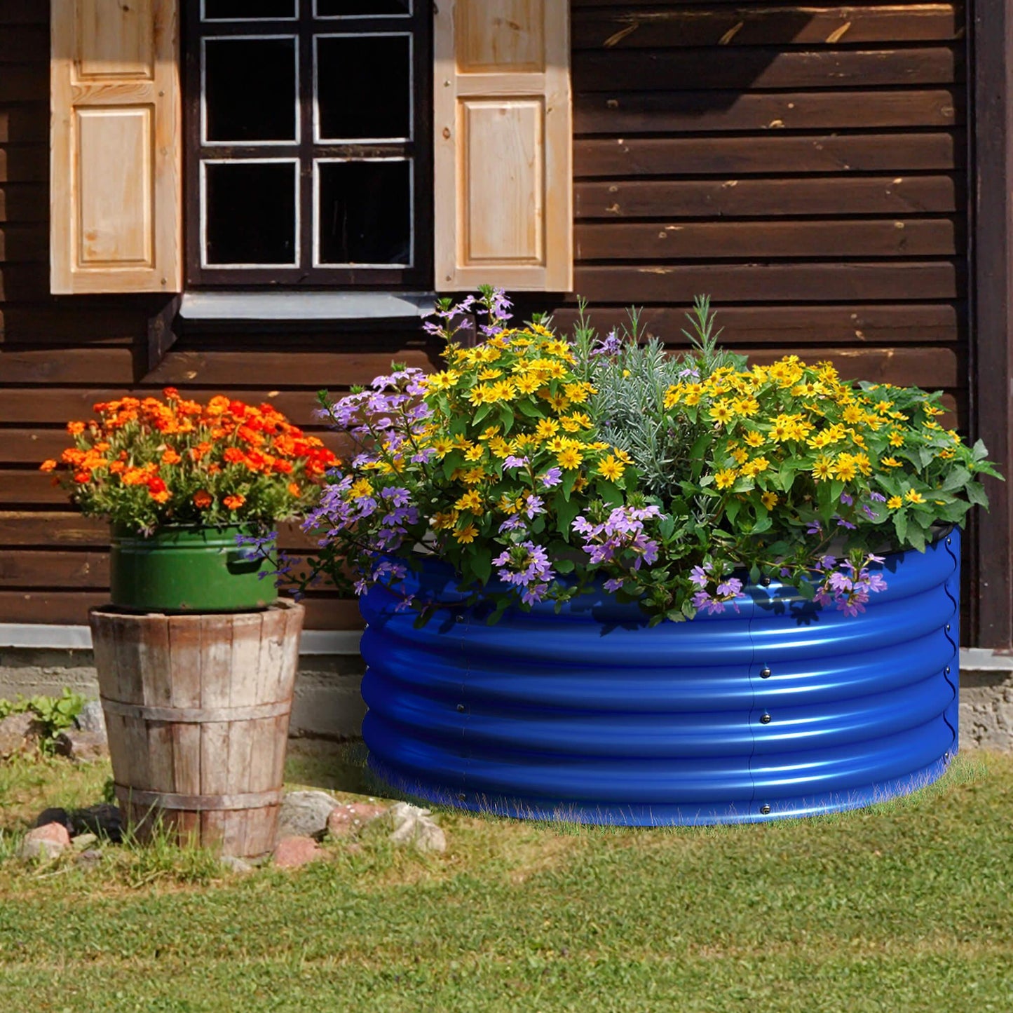 17" Tall Decorative Semi-circle Raised Garden Bed in Cobalt Blue